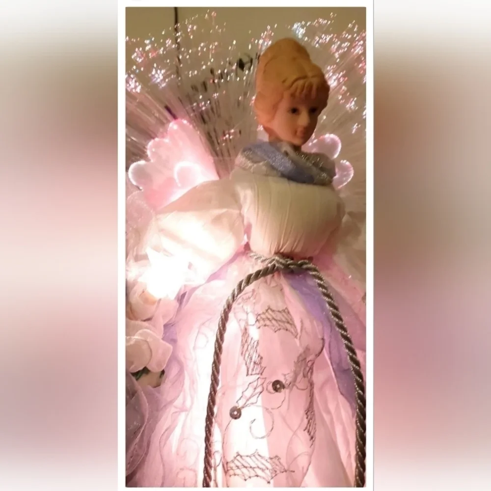 VINTAGE color-wheel FIBER OPTIC ANGEL TREE TOPPER / SILVER ICE QUEEN ANGEL